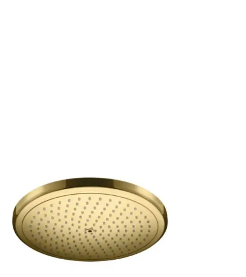 Kopfbrause in runder Form mit goldener Oberfläche und mehreren Düsen, hergestellt von Hansgrohe. Ideal für moderne Badezimmerdesigns.